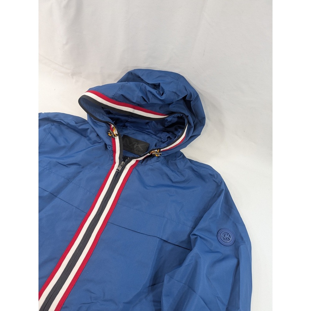 Michael Kors Performance Large Jacket Blue Hooded Windbreaker Full Zip Bomber
